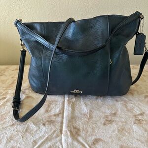 Coach Isabelle east west metalic blue pebbled leather shoulder hobo crossbody